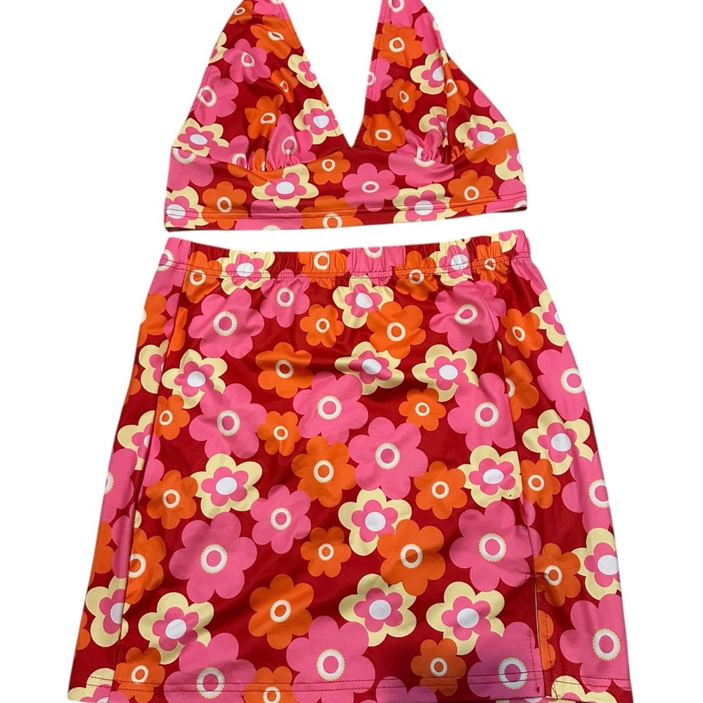 Retro Floral Mini Skirt and halter top